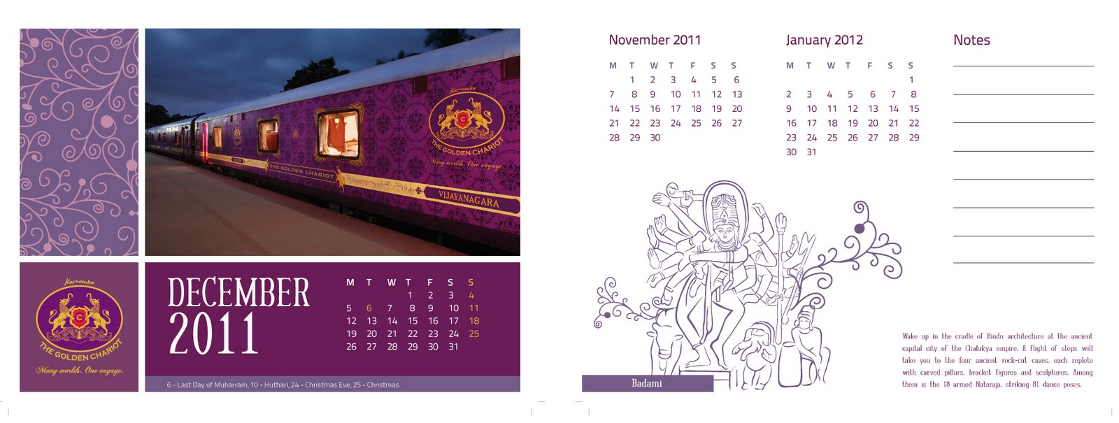 The Golden Chariot - Karnataka | Calendar mock-up - 1 | Stark Communications Pvt Ltd