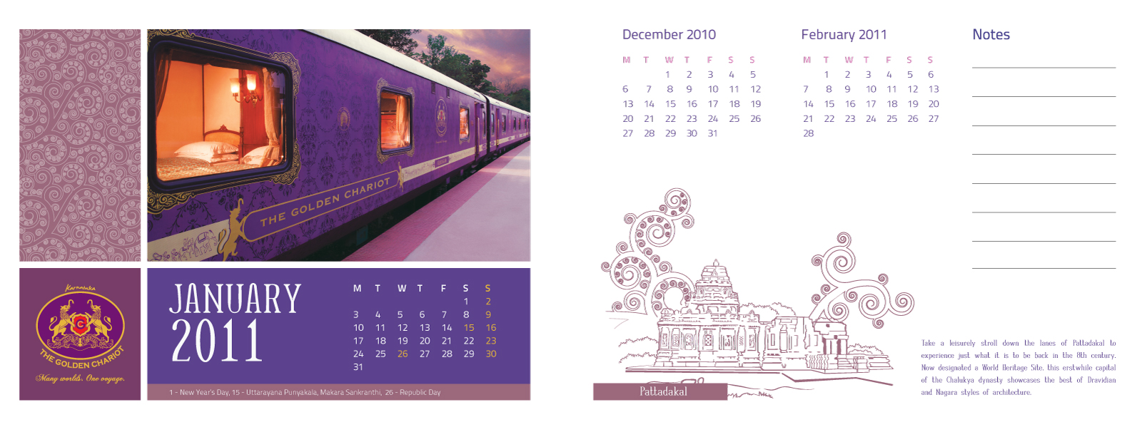 The Golden Chariot - Karnataka | Calendar mock-up - 3 | Stark Communications Pvt Ltd