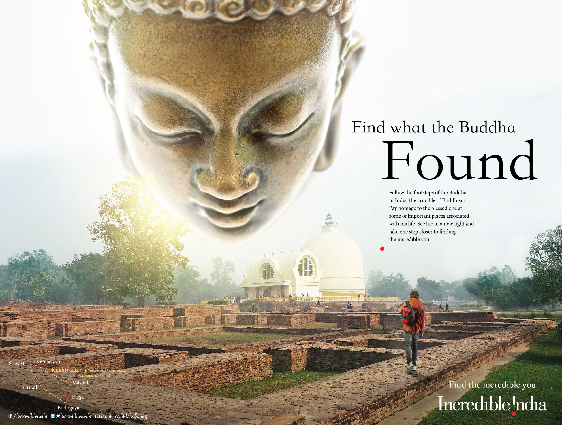 Follow the Steps of Buddha - Incredible India | Print mock-up 1 by Stark Communications Pvt Ltd