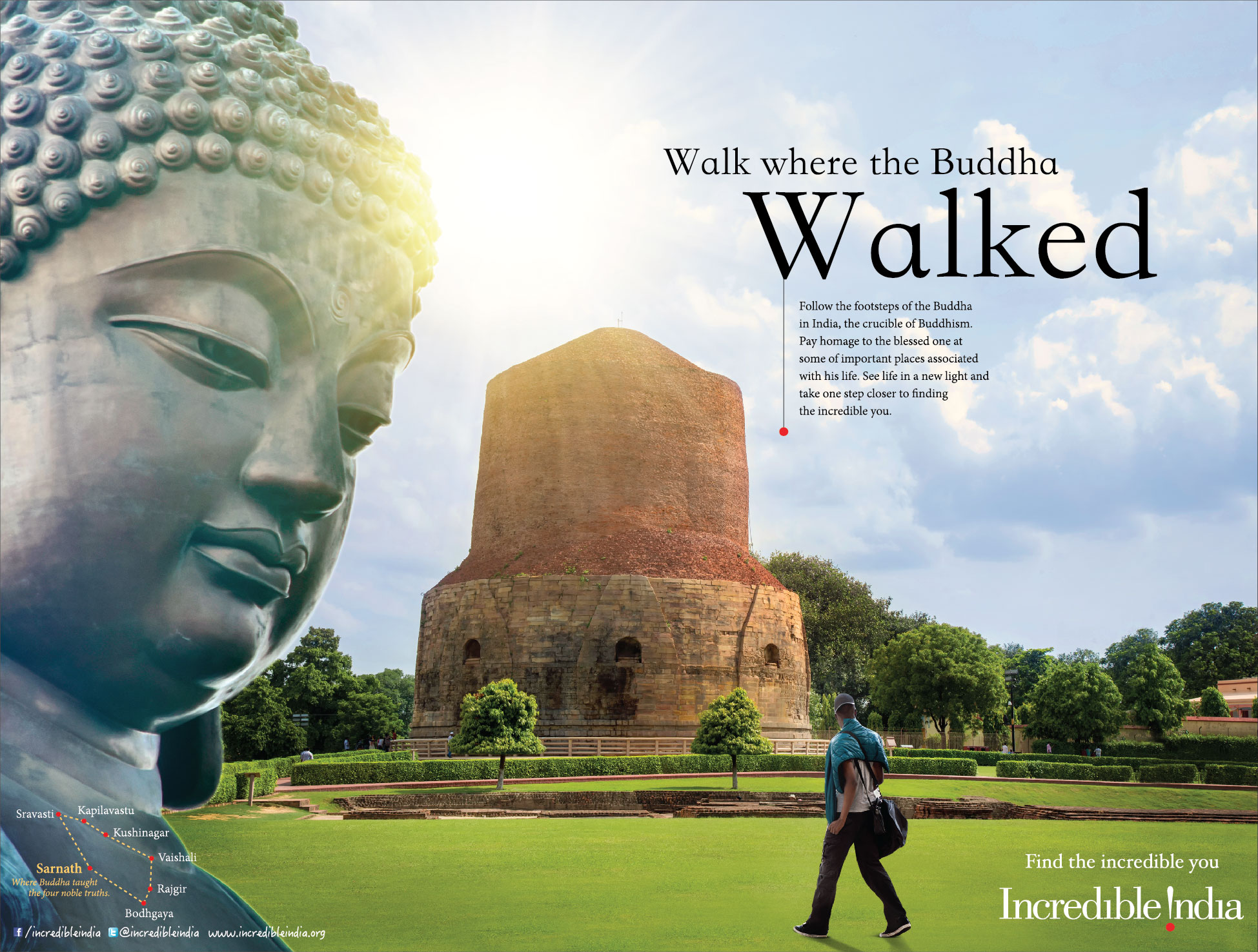 Follow the Steps of Buddha - Incredible India | Print mock-up 2 by Stark Communications Pvt Ltd