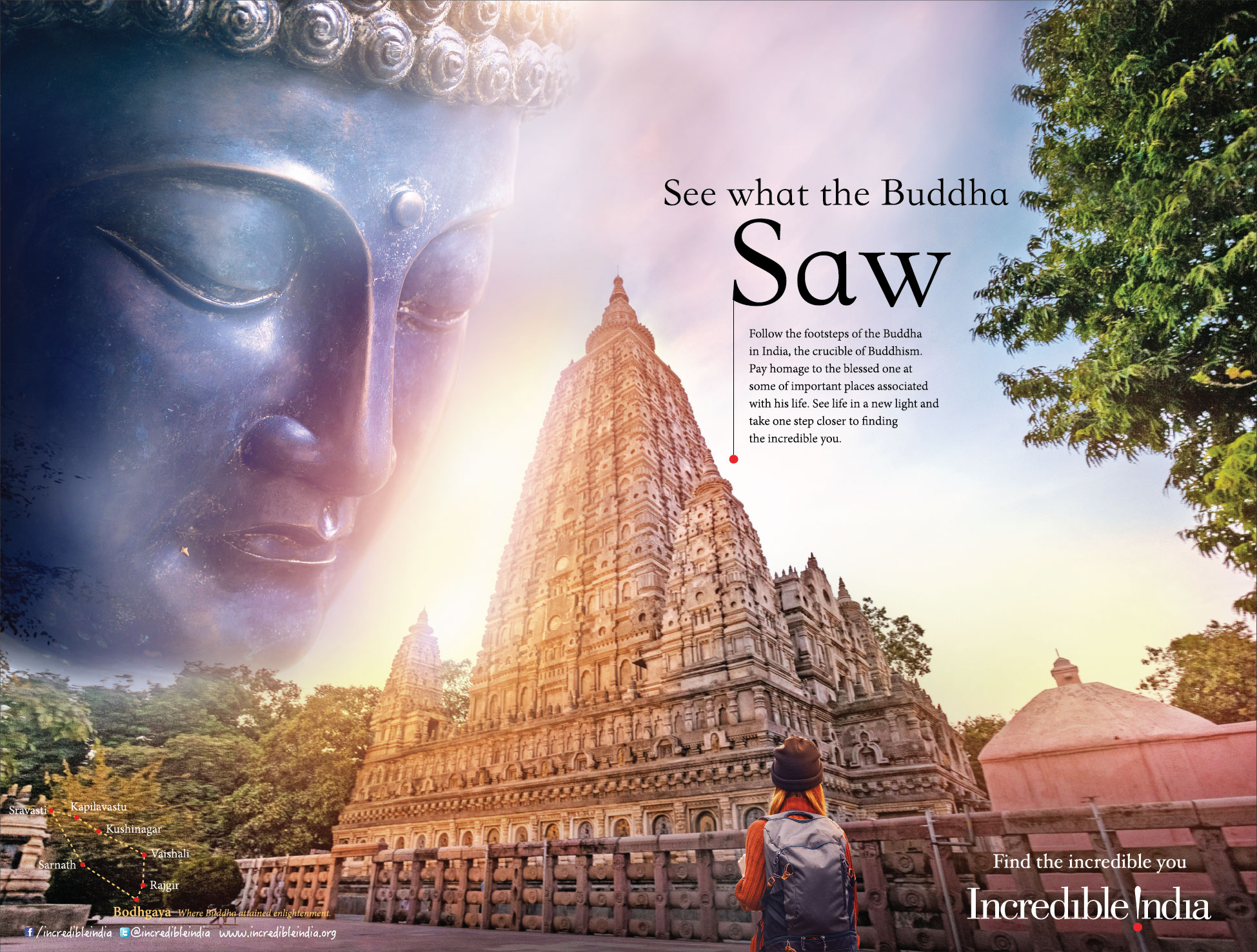Follow the Steps of Buddha - Incredible India | Print mock-up 3 by Stark Communications Pvt Ltd