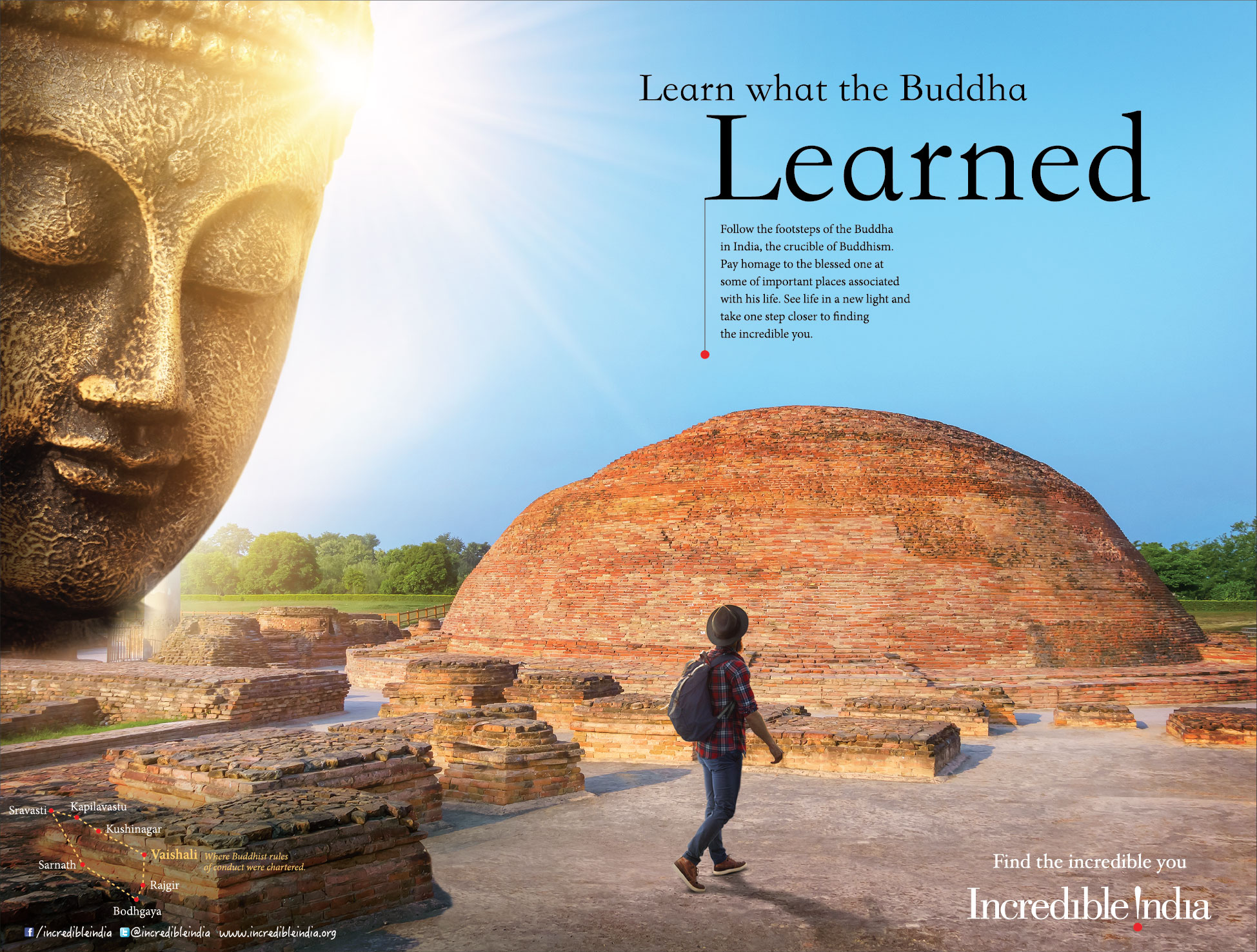 Follow the Steps of Buddha - Incredible India | Print mock-up 4 by Stark Communications Pvt Ltd